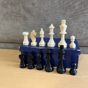 Vintage Wooden chess set in box 80s. Great gift for mens, chess lovers and collectors!