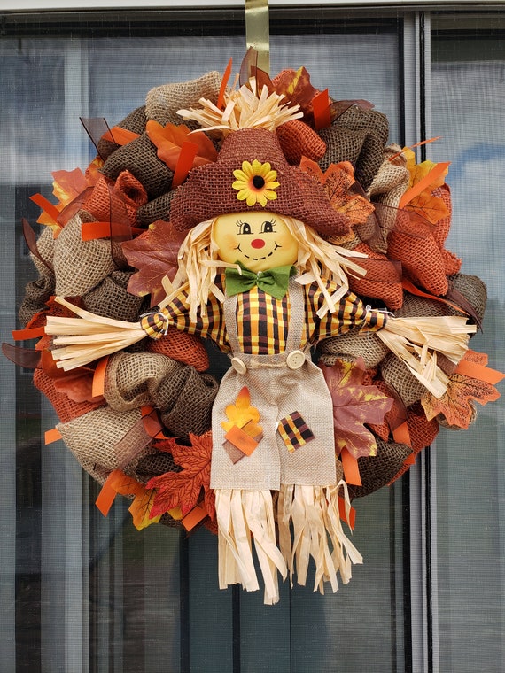 Fall Scarecrow Burlap House Flag - Pack Harvest & Autumn Pumkins Sunflower ＿並行輸入品 Scarecrow Burlap Fall Wreath - Etsy
