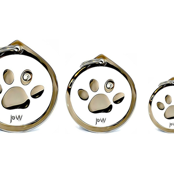 Beautiful PoochiWoochi Personalised PAW Dog Tag Pet ID Identity Collar Tags Discs for dogs and cats. Free Engraving & Free UK Delivery