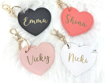 Personalised Heart Keyring, Custom Name Initials in Gold Faux Leather, Bridesmaid Gift, Best Friend Present, Stocking Filler