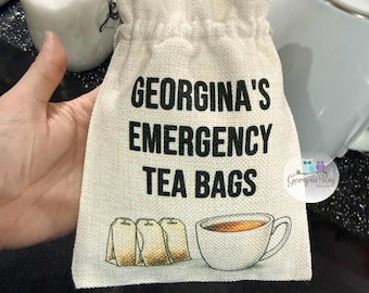 Personalised Travel Tea Bags Pouch, Tea Bag Holder Travel, Emergency Tea Bag Drawstring Bag, Camping Tea Bag Storage, Tea Themed Gift