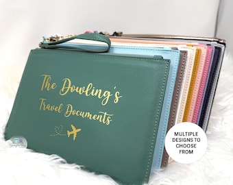 Families Passport Holder, Personalised Travel Document Pouch, Passport Wallet, Faux Leather Travel Bag