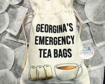 Personalised Emergency Tea Bags Pouch, Tea Bag Holder,  Travel Tea Bags,  Drawstring Bag, Bug Out Bag Tea Bag Storage, Gift for Nan