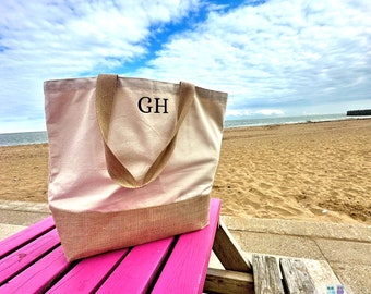 Personalised Large Beach Tote - Jumbo Jute Shopper - Custom Name Bag - Bridesmaid/Travel Gift
