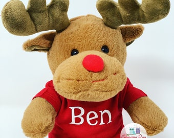 Personalised Christmas Reindeer Teddy Bear, Christmas Teddy, Reindeer Bear, Plush Reindeer, Christmas Eve Box Gift, Personalised Reindeer