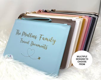 Family Travel Bag, Passport Holder, Personalised Travel Document Wallet, Travel Organiser, Faux Leather Travel Pouch 2025