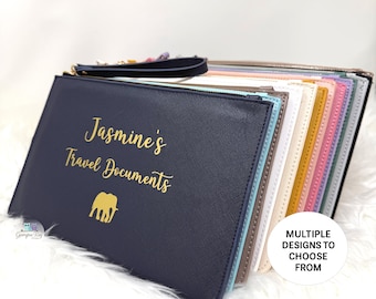 Safari Holiday Pouch, Family Passport Holder, Personalised Safari Travel Document Wallet, Elephant Passport Wallet, Faux Leather Travel Bag