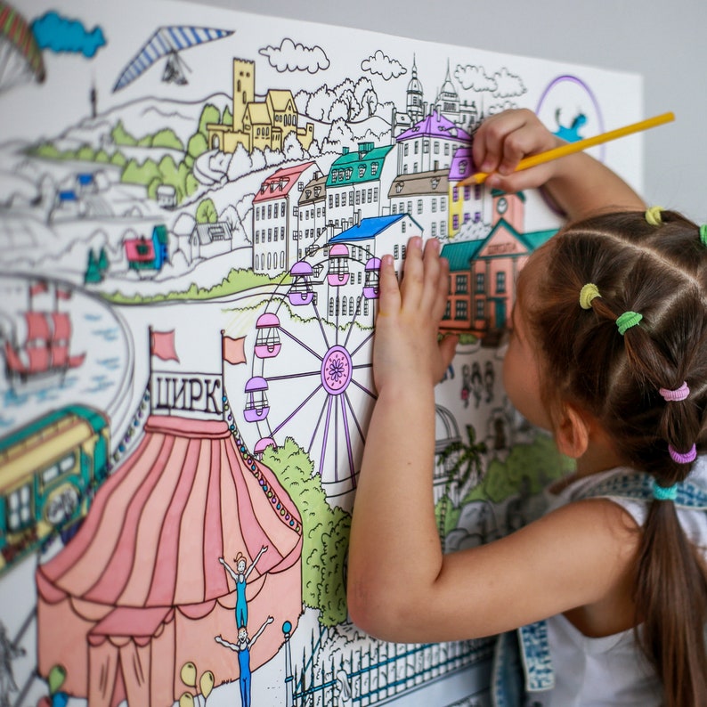 Download Removable Wallpaper City Adult Coloring Books Giant Etsy