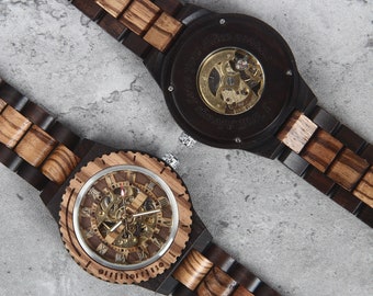 Montre automatique personnalisée, Montre en bois gravée, Boîte de montre en bois, Montre pour hommes, Montre pour garçons d’honneur, Montre pour papa, Montre pour petit ami