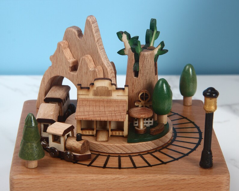 Custom Music Box Wooden Music Box Train Station Vintage Etsy