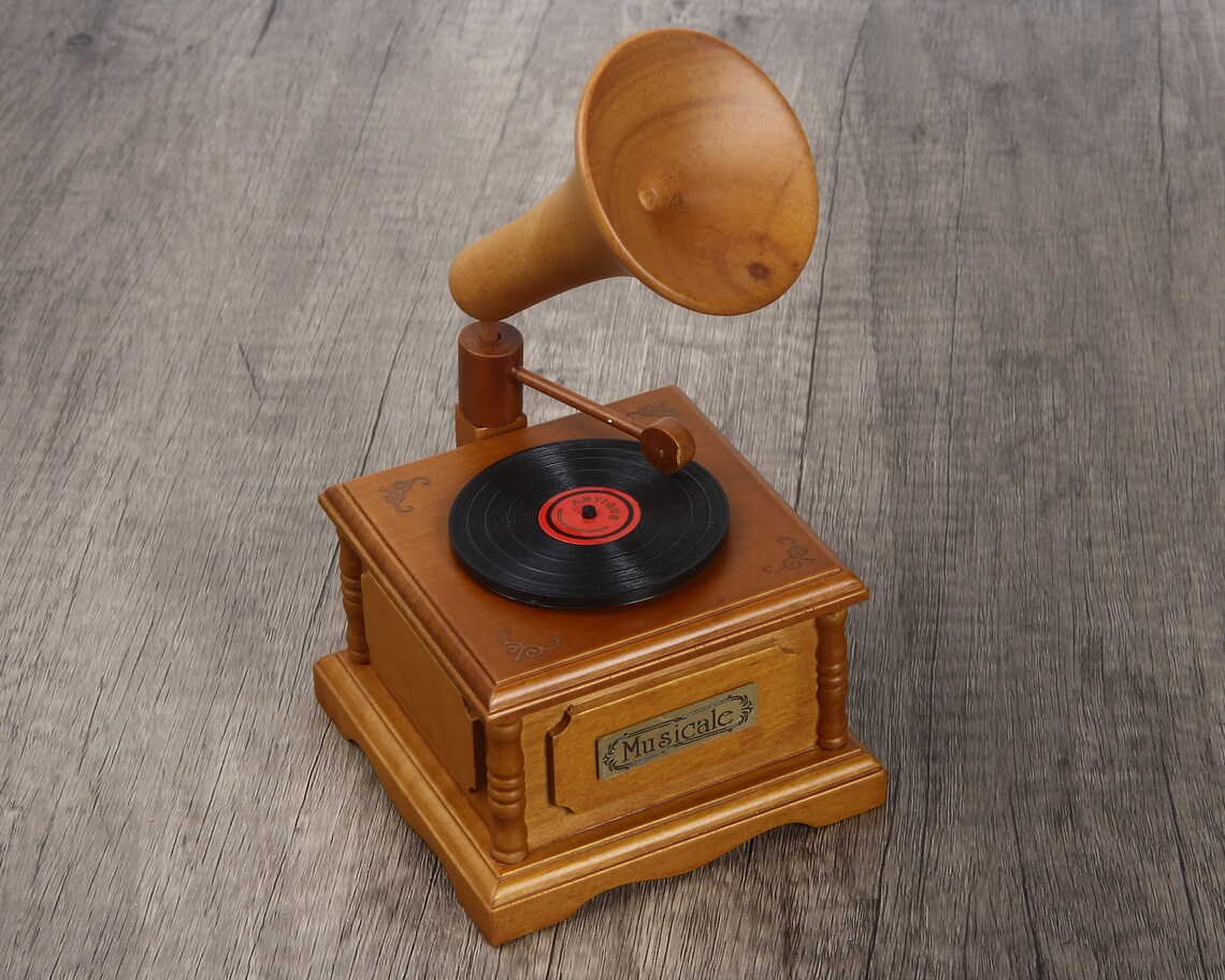 Gramophone Music Box, Custom Music Box, Wooden Music Box, Vintage Music