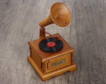 Vintage Grammophon Spieluhr Musikspieldose Schmuckkästchen Box 