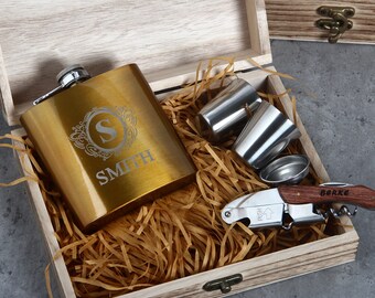 Custom Flask, Bottle Opener,  Cups and Funnel in Gift Box, Groomsmen Gifts Personalized, Groomsmen Gifts Set, Best Man Gifts