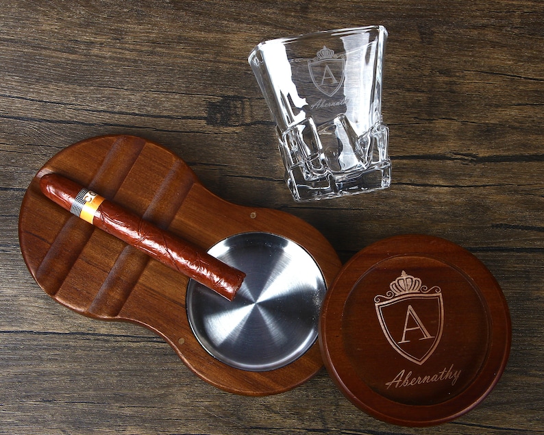 Whisky Glass Cigar Holder Personalized Cigar Ashtray Wood Etsy