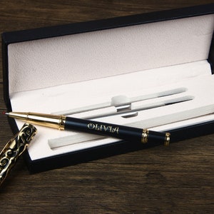 Personalized Ballpoint Pen, Engraved Metal Black Gold Pen, Promotion Gift with Replacement Ink Gift Box