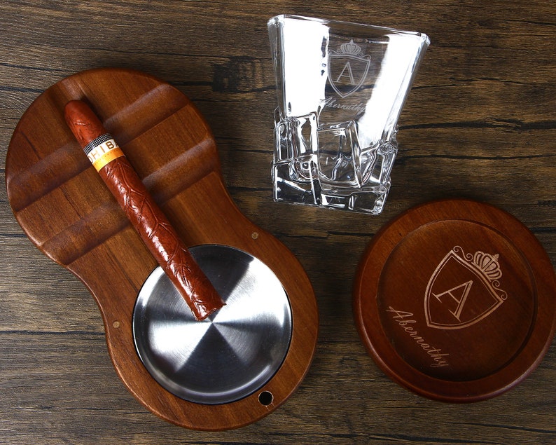 Whisky Glass Cigar Holder Personalized Cigar Ashtray Wood Etsy