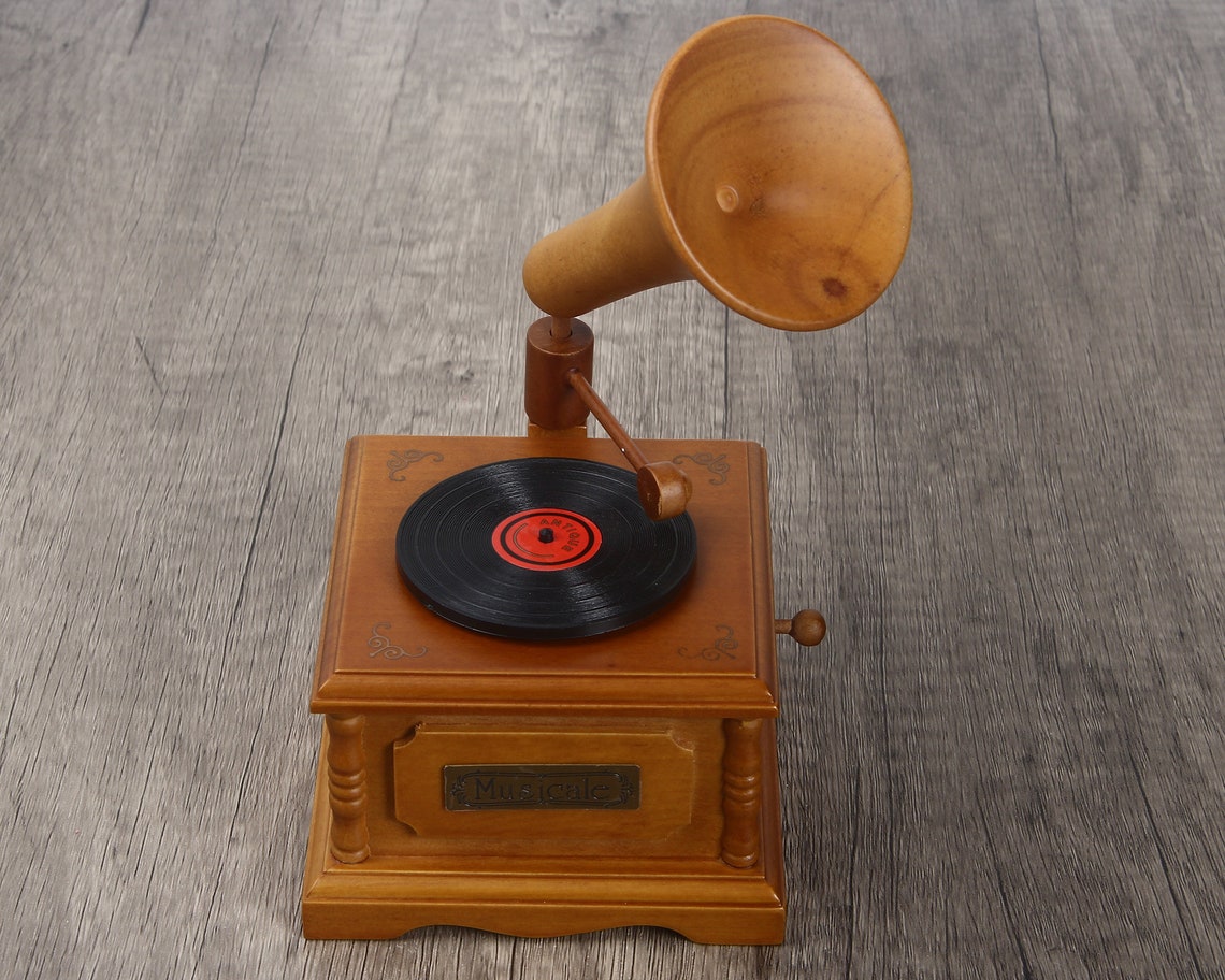 Gramophone Music Box, Custom Music Box, Wooden Music Box, Vintage Music