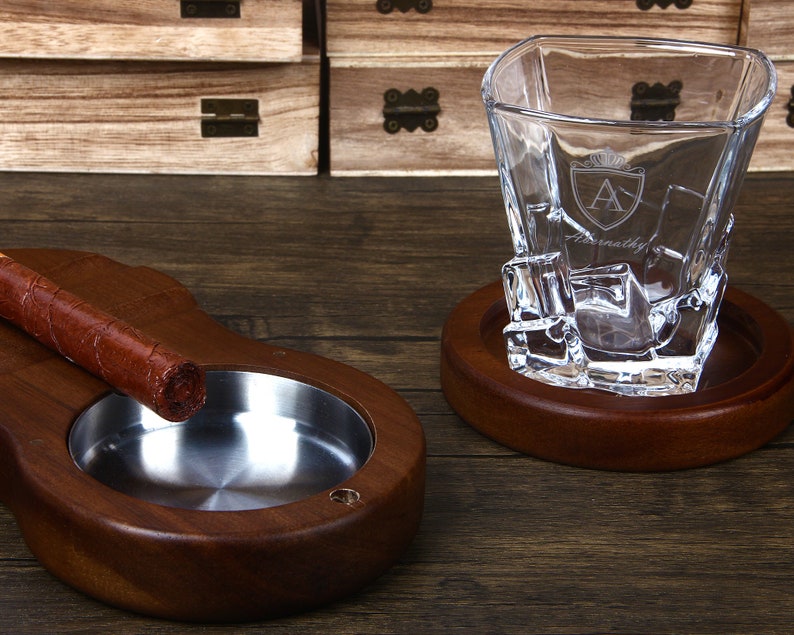 Whisky Glass Cigar Holder Personalized Cigar Ashtray Wood Etsy