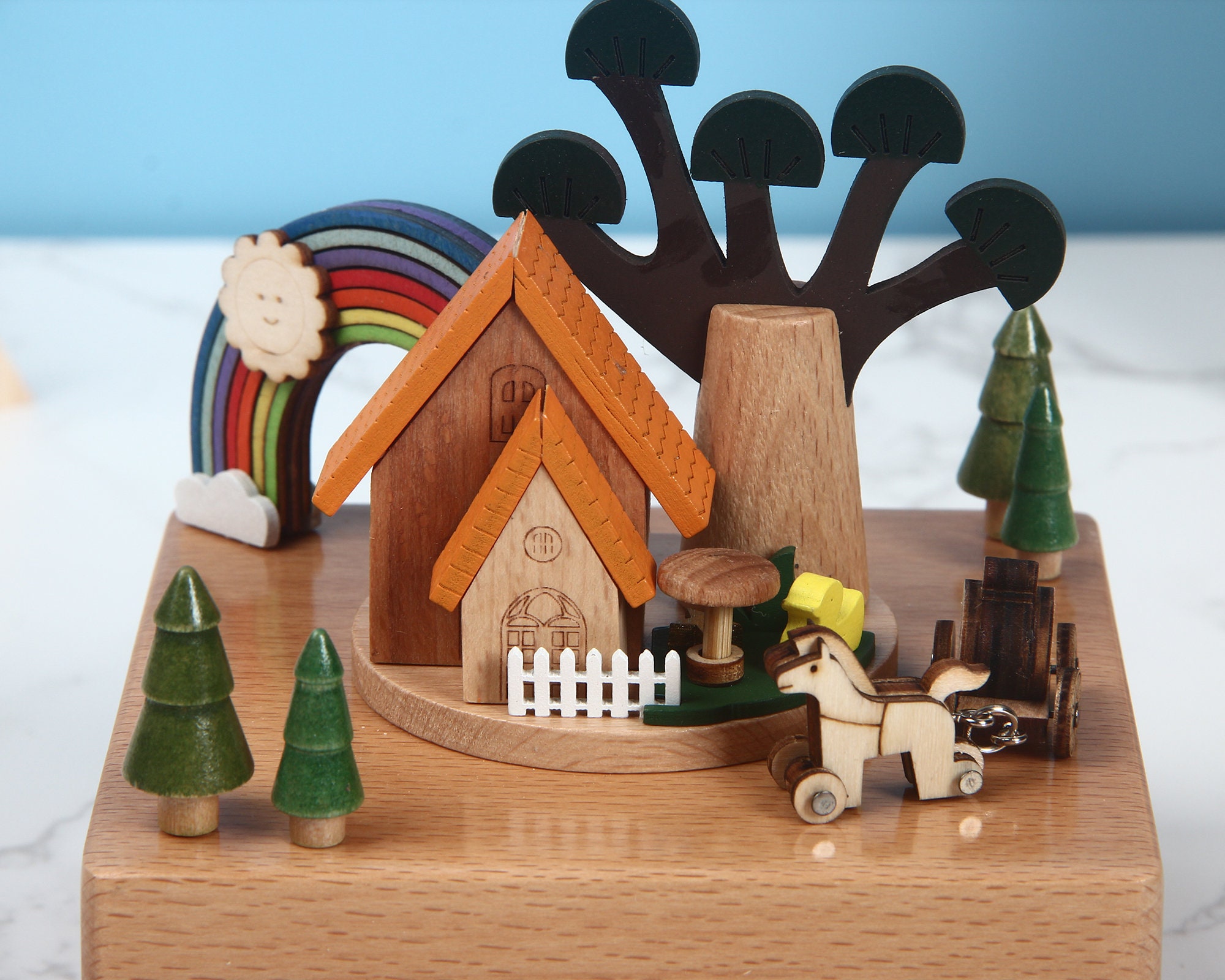 Wooden Music Box Custom Music Box Rainbow House Vintage Etsy