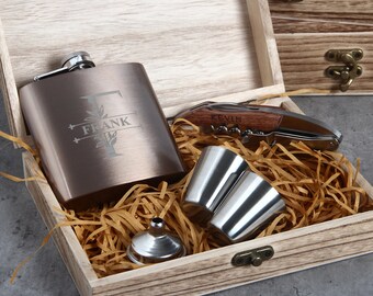 Custom Flask, Bottle Opener,  Cups and Funnel in Gift Box, Groomsmen Gifts Personalized, Groomsmen Gifts Set, Best Man Gifts