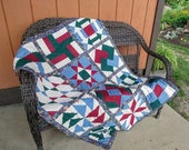 Beautiful Sampler Quilt with Flying Geese, Card Trick, 9 Patch, Churn Dash, Ohio Star, Windmill, Arrows, and Star blocks - 20 OFF Sale