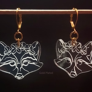 Raccoon Acrylic Earrings | Nickel Free Flower Crown Raccoon Earrings | Leverback Gold Plated Sweet Raccoon Earrings
