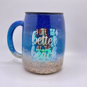 Beach Glitter Tumbler: Ombré Stainless Steel Travel Mug