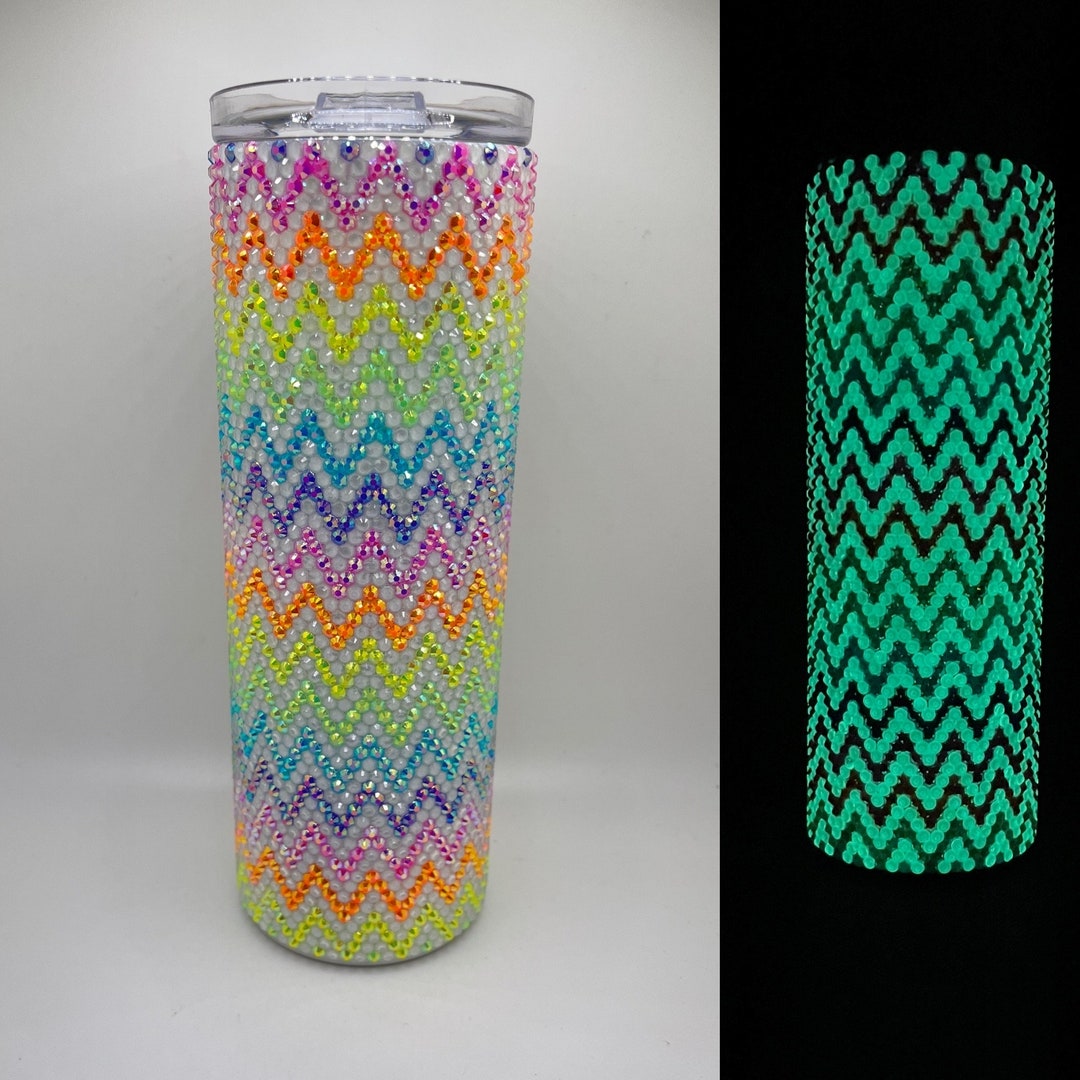 Glow in the Dark Rainbow Rhinestone Bling Stainless Steel Tumbler ...