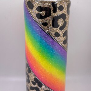 Rainbow Cheetah Glitter Tumbler: Insulated Travel Coffee Cup