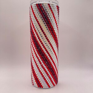 Candy Cane themed Rhinestone Bling Stainless- glow in the dark rhinestones-Steel Tumbler- Rhinestone Tumbler- Bling Tumbler- Crystal Tumbler