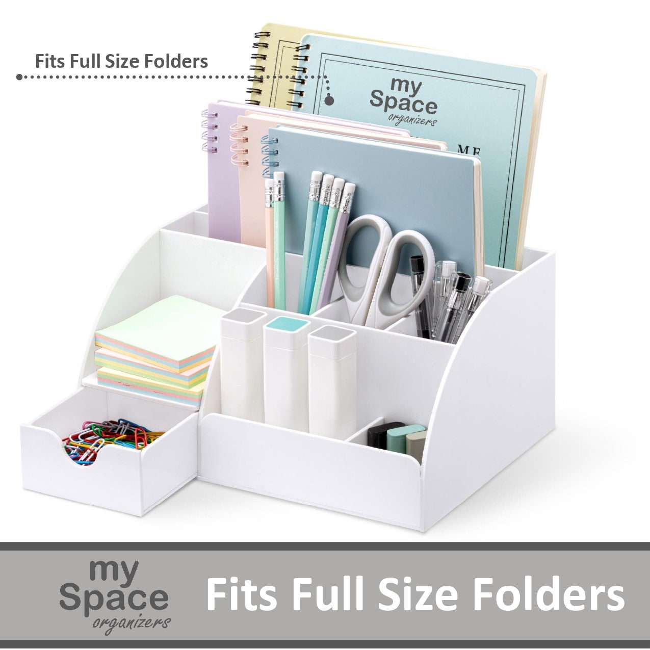 My Space Organizers Acrylic Office Desk Organizer with Drawer, 9 Compartments, All in One Office Supplies and Cool Desk Accessories Organizer, Enhance