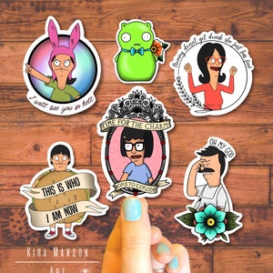 Bob's Burgers Sticker 6 Pack, Cartoon Water Resistant Glossy Stickers