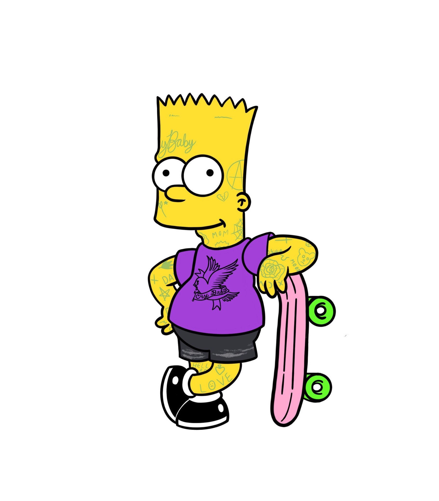 Los Simpson Bart Lil Peep Skateboard Pegatina impermeable Etsy