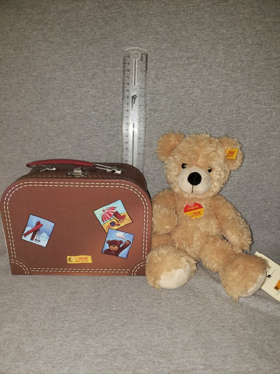 steiff fynn teddy bear in suitcase