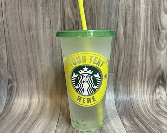 CUSTOM Green Confetti Color Changing Cold Reusable Starbucks Cup