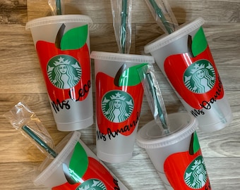 Apple Teacher Reusable Starbucks Cold Cups