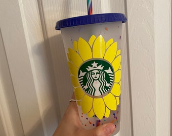 Flower CONFETTI Color Changing Cold Reusable Starbucks Cup