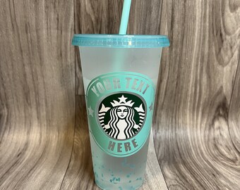 CUSTOM TURQUOISE Confetti Color Changing Cold Reusable Starbucks Cup