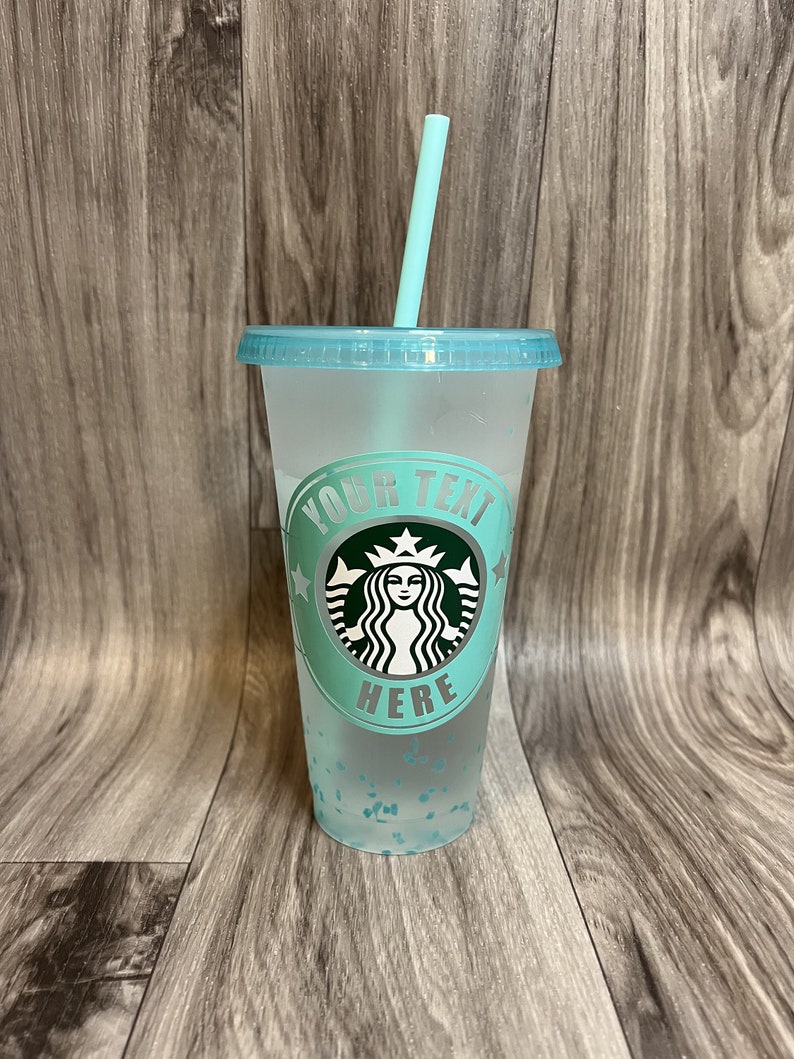 CUSTOM TURQUOISE Confetti Color Changing Cold Reusable Starbucks Cup image 1