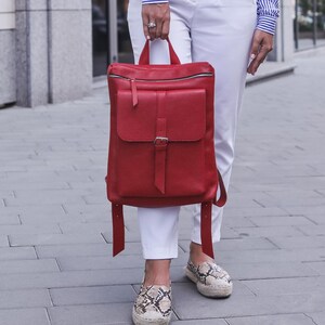 Red Leather Backpack for Women – Laptop Bag for Work, School  display picture 1