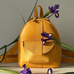 Handmade Leather Mini Backpack – Soft Genuine Leather Bag for Women – Small Casual Rucksack – Vintage Style Purse with Pockets