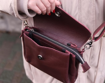 Leather Crossbody Bag – Small Shoulder Purse for Women, Minimalist Everyday Handbag, Handmade Gift for Her