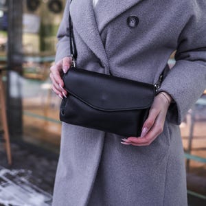 Women&#39;s Black Shoulder Bag, Satchel Purse, Genuine Leather, Chic Handbag, Stylish Tote, Gift for Her