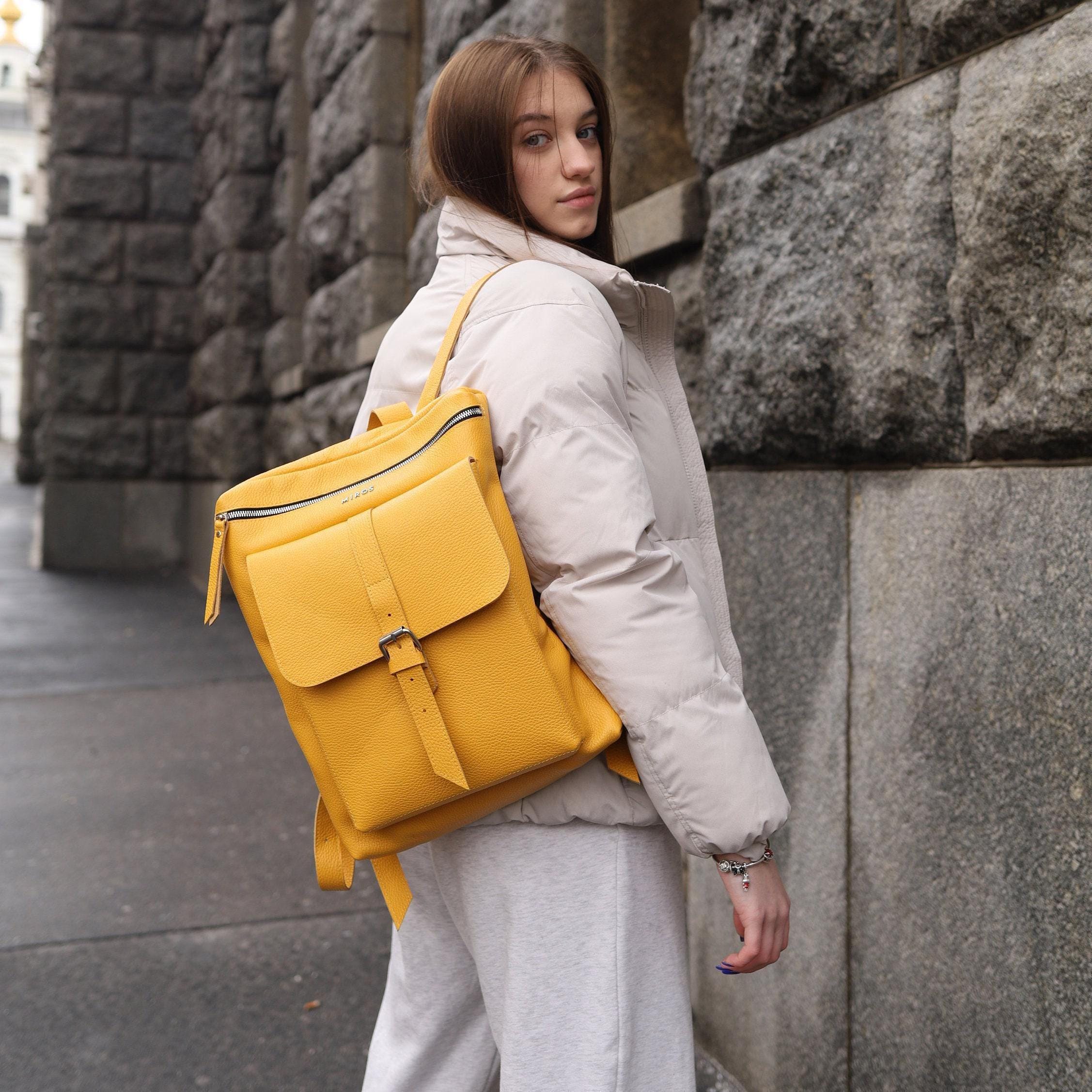 Women's Leather Backpack, Handmade Laptop Bag, Convertible Work Bag, Minimalist Design