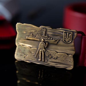 Trident Leather Belt with Handmade Pin Belt Buckle, Casual Brass Buckle