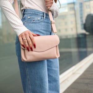 Beige Leather Crossbody Bag, Woman Handbag, Small Crossbody Leather Purse, Everyday Bag, Gift for Girlfriend, Minimal Design Women&#39;s Bag
