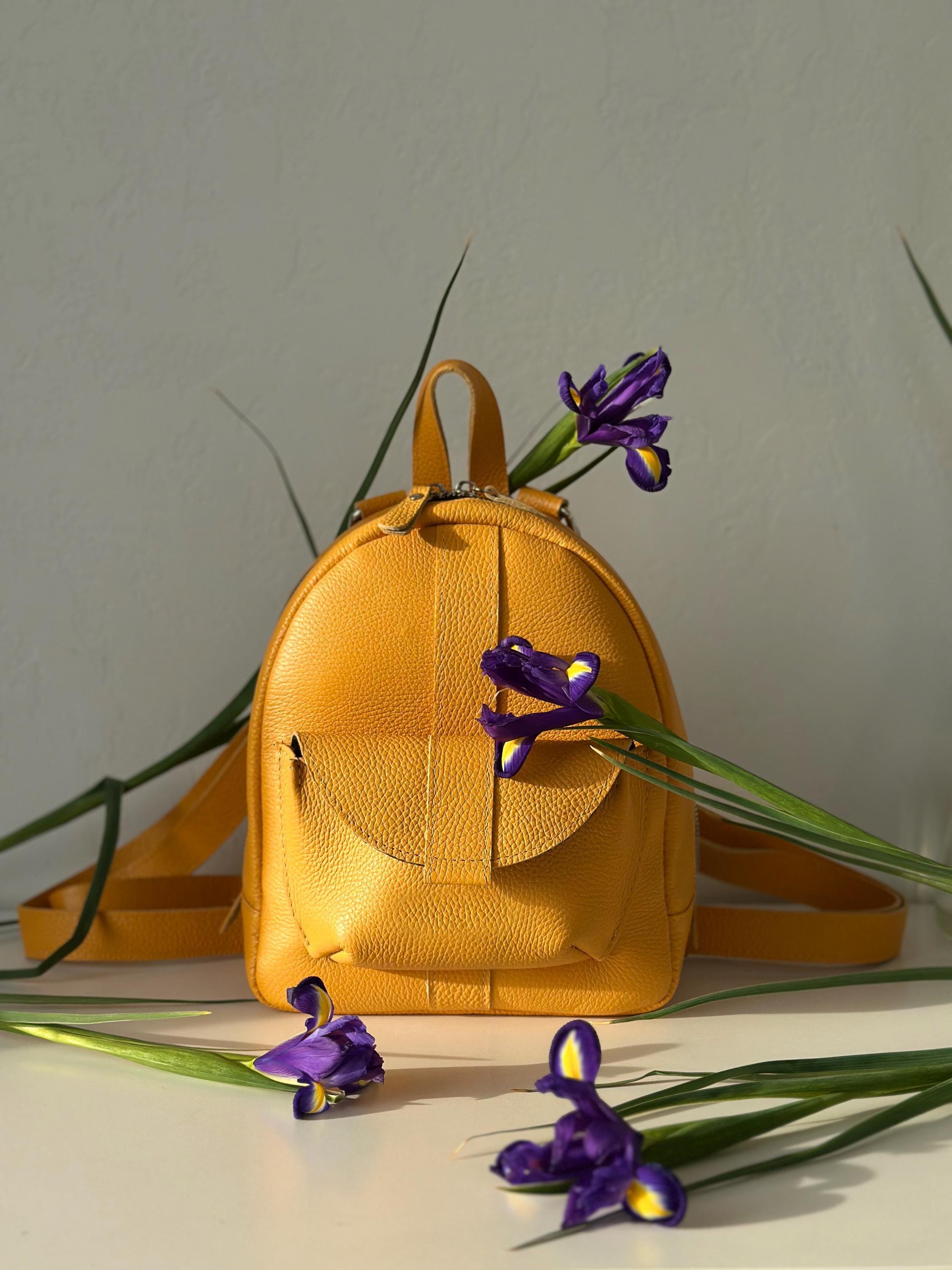 Genuine Leather Backpack Purse Retro Handmade Small Casual Rucksack :^) Compact Vintage Tan Leather Backpack for Women - Chic  main image 3