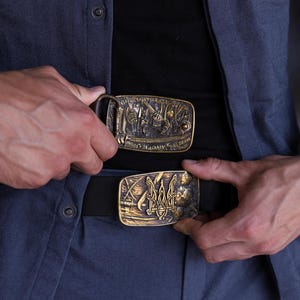 Brass Buckle Leather Belt with Ukrainian Trident, Coat of Arms of Ukraine, Solid Brass Buckle, Ukrainian Symbol Belt