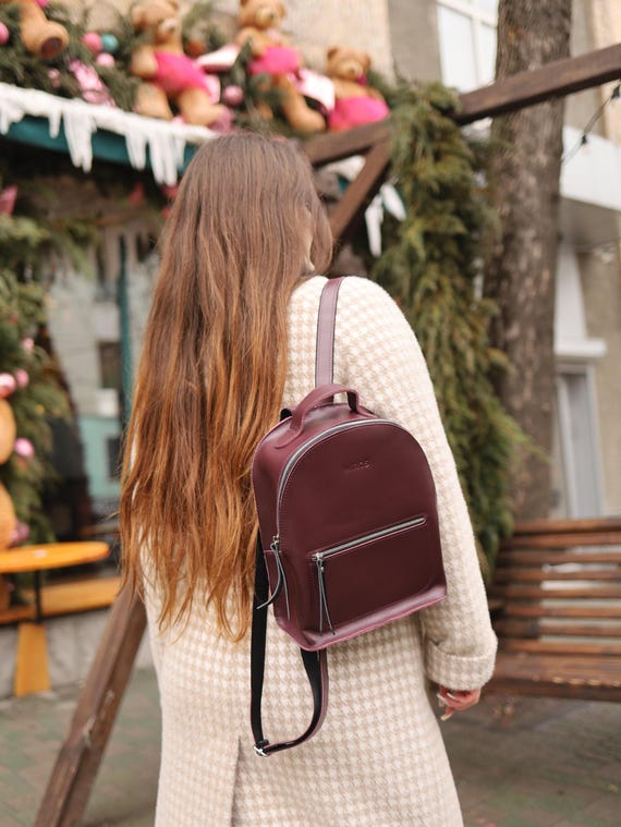 Burgundy Leather Backpack Minimalist Bag Real Leather Small Backpack Luxury Wife or Girlfriend Backpack Etsy