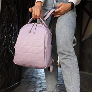 Lavender Classic Backpack Women, Laptop Rucksack, College School Bag, Stylish Purse